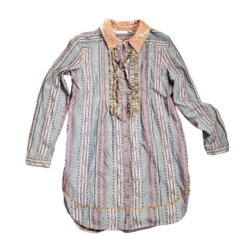 Soft‎ Surroundings Womens Multicolor Embroidered Floral Blouse Shirt Size S